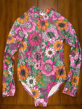 Cotton On Kids Floral Long Sleeve Rashguard - Pink, Green & Orange
